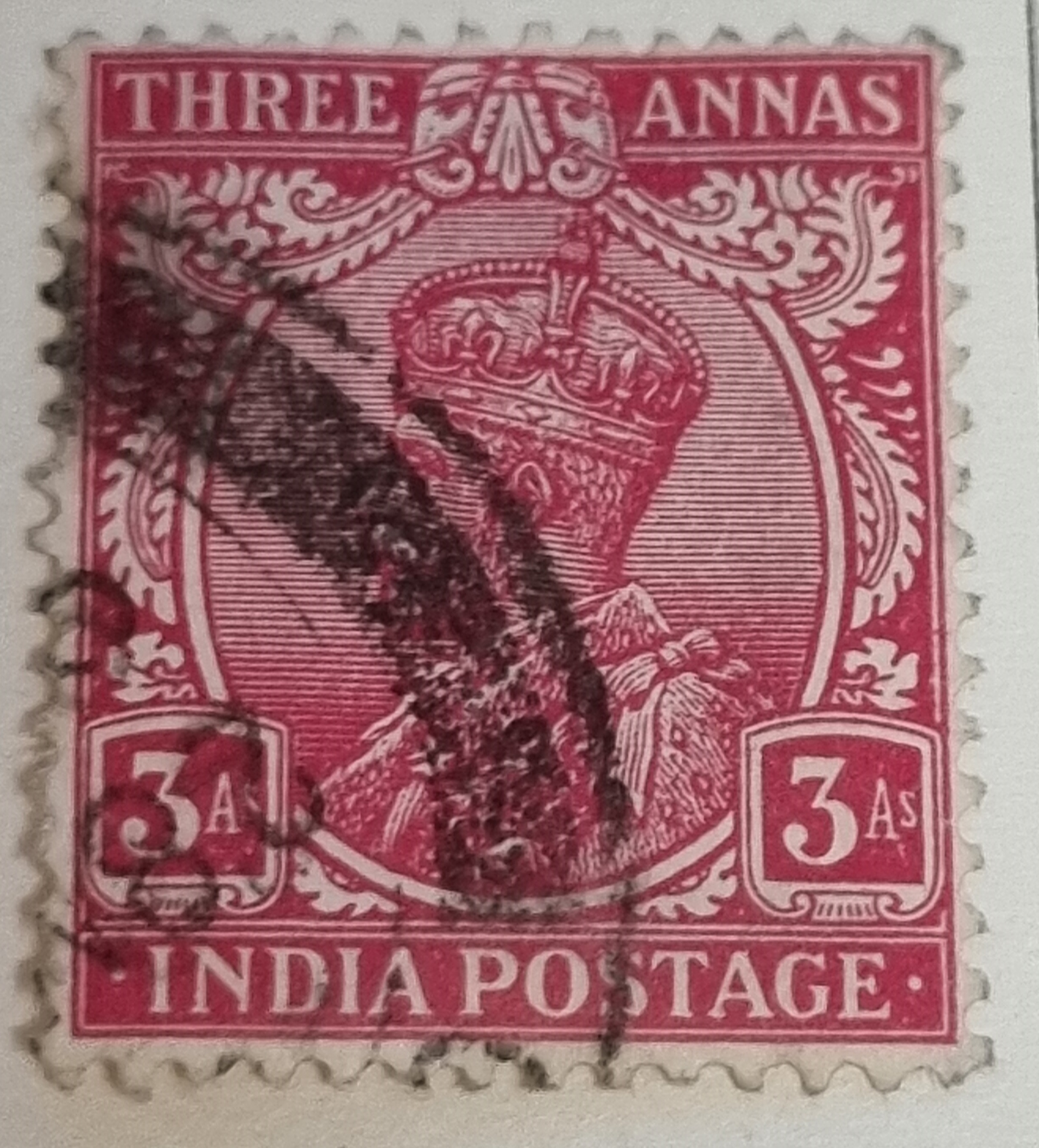 3 anna effigy of V legend india postage Stamps hobbyDB