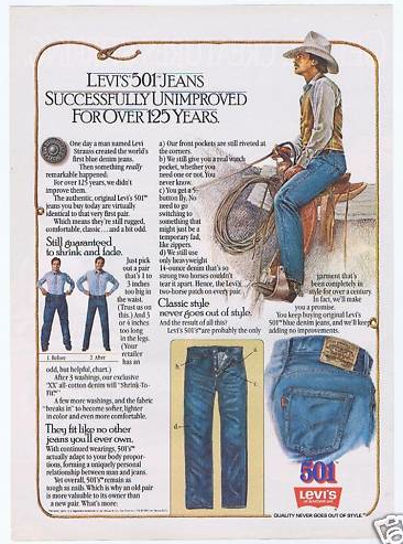 Levi's 501 Jeans Successfully Unimproved For Over 125 Years. | Print Ads |  hobbyDB