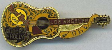 Hard Rock Cafe Pin Los Angeles Dead rocker Series Buddy Holly Guitar with name 