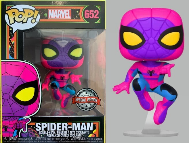 Spiderman POP 652 Black Light Spider-Man Vinyl POP Figure Model Toy 