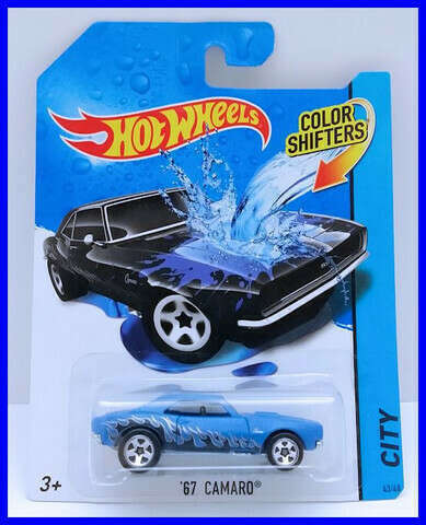 2014 Hot Wheels Color Shifters 67 Camaro Black Flames City Card