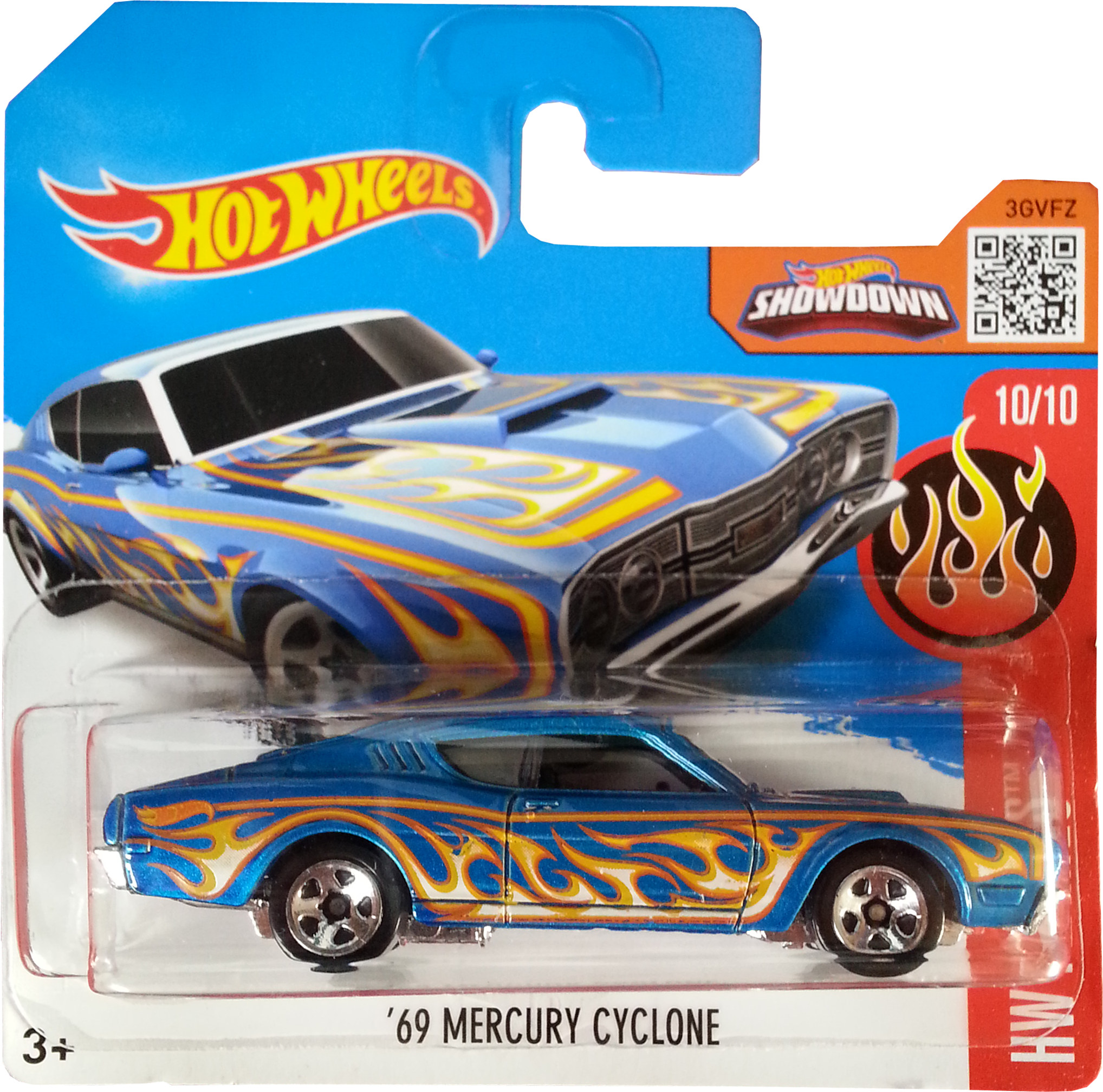 Hot Wheels Short Card 2016 HW Flames '69 Mercury Cyclone Blue #100