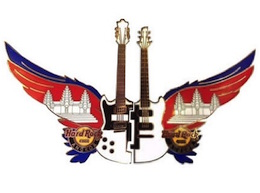 2 Pin Puzzle Set - Doubleneck Guitar with Cambodian Flag Wings Collectibles for sale