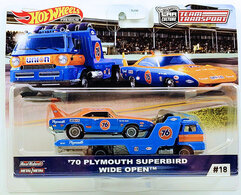 HW TEAM TRANSPORT '70 Plymouth Superbird - Wide Open, BLUE/ORANGE #18 Collectibles for sale