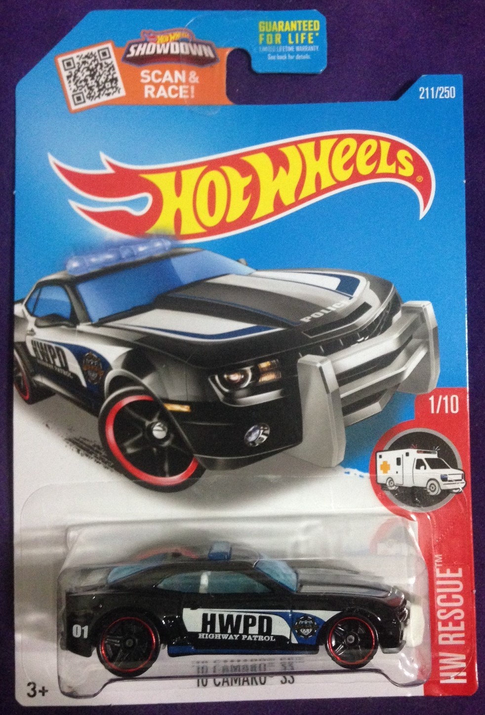 2016 Hot Wheels HW FLAMES 1/10 '10 Camaro SS 211/250 Blue Int. Card 