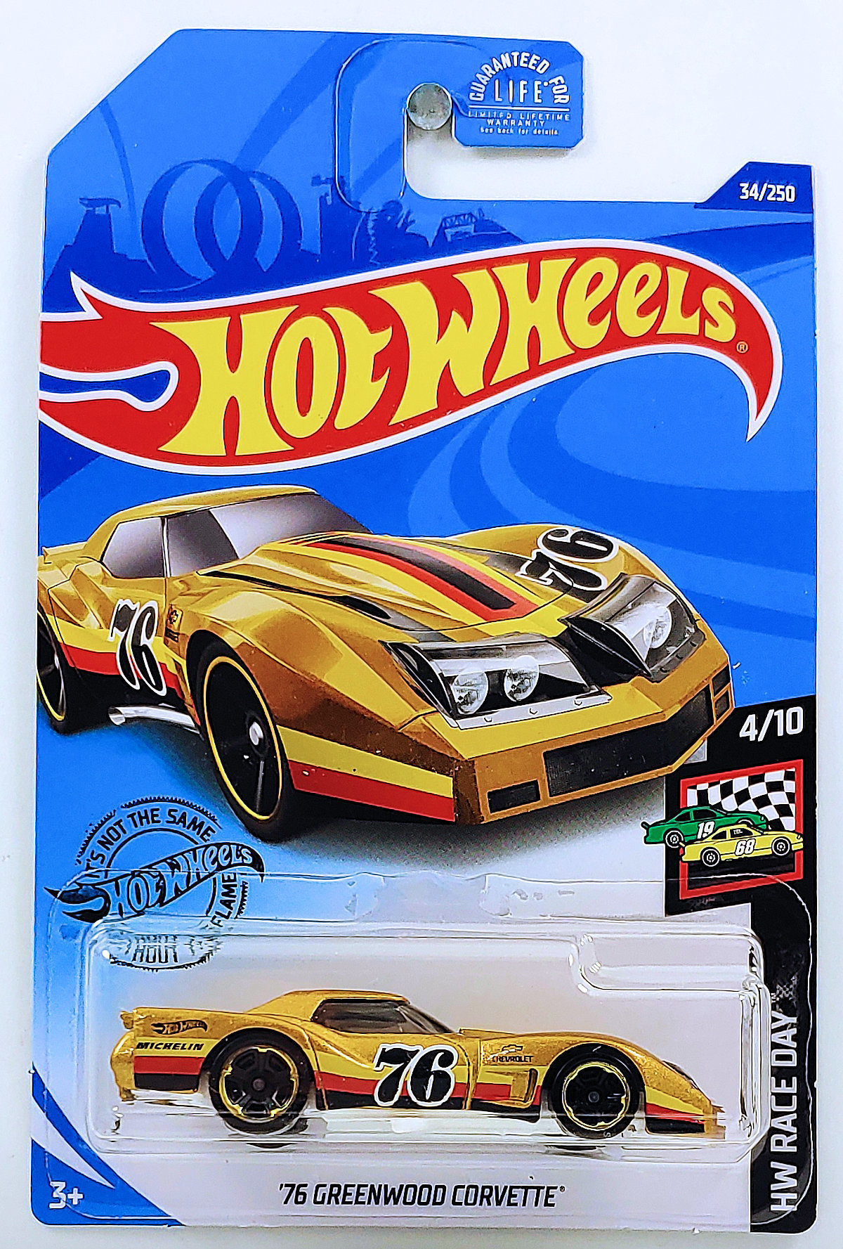 Long Card by Mattel Hot Wheels 2019 76 Greenwood Corvette HW Race Day Gold 34/250