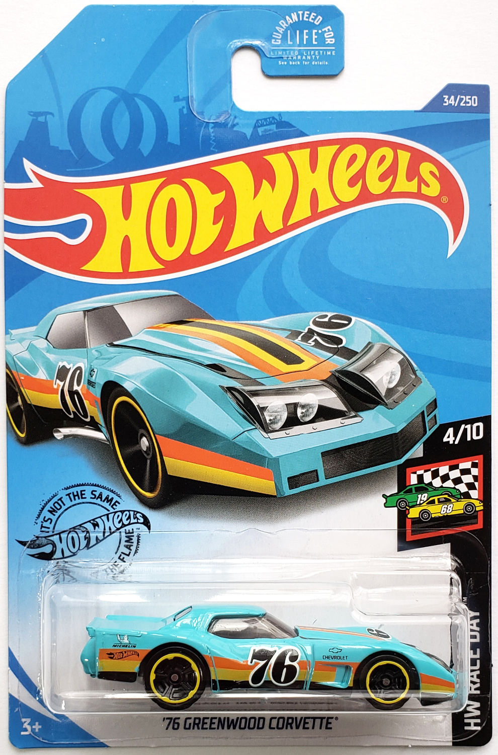 Long Card by Mattel Hot Wheels 2019 76 Greenwood Corvette HW Race Day Gold 34/250